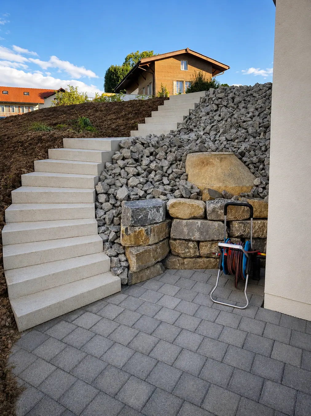Treppenanlage und Naturstein im Hang – Pool Service Stritt