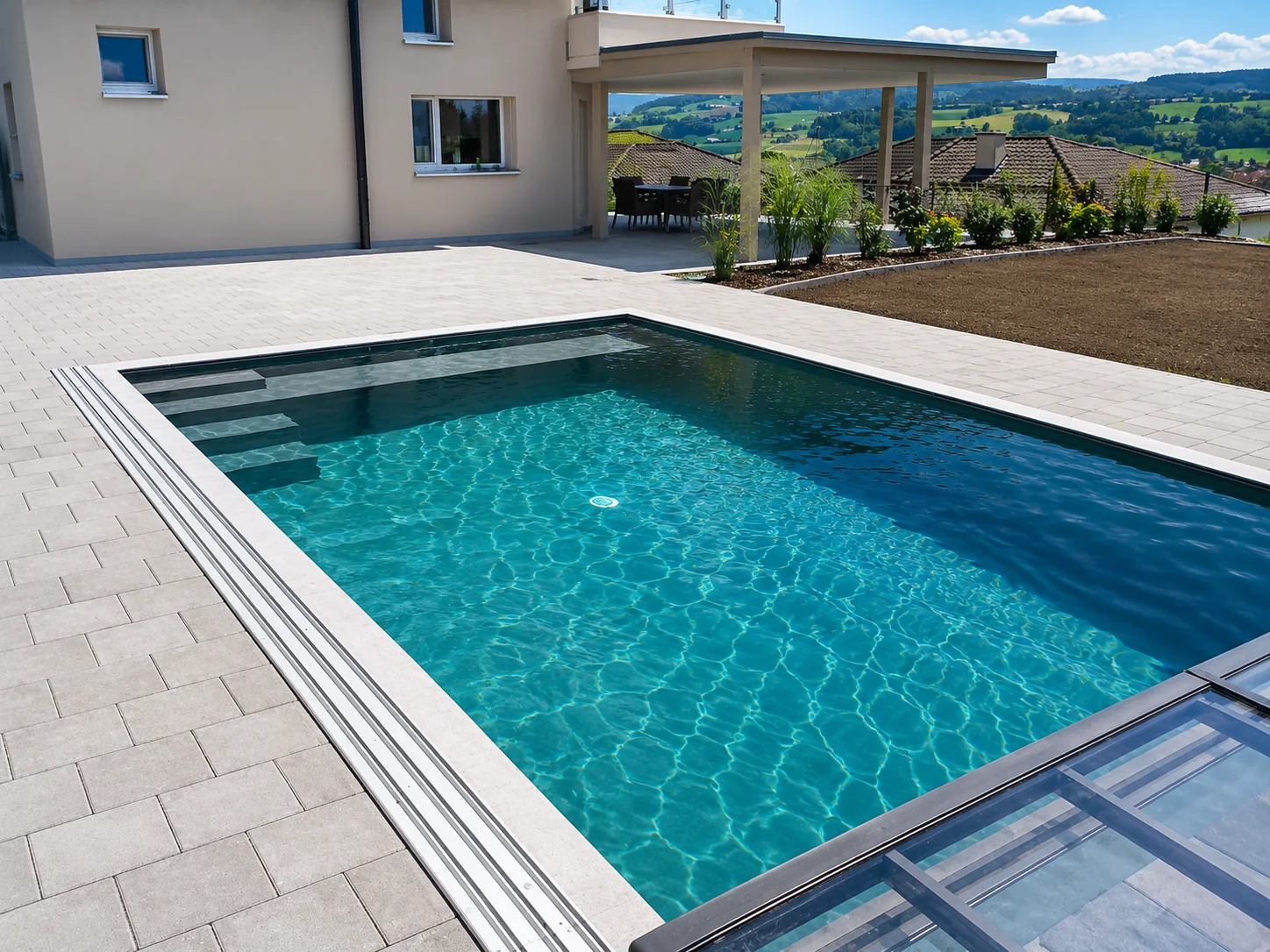 Sichtbetonpool mit heller Poolumgebung von Pool Service Stritt