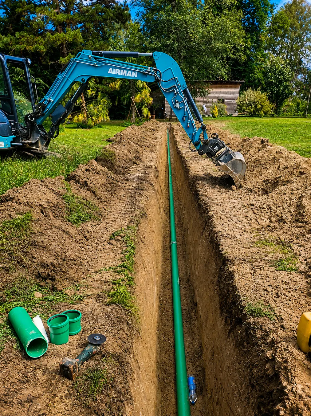 Leitungsgraben mit Baggerarbeiten – Pool Service Stritt